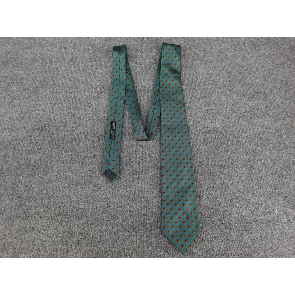 Luciano Barbera Silk Tie Mens OS Teal Blue Geometric Medallion Good Italy 3.5in‎